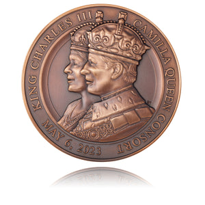The Coronation of King Charles III and Queen Camilla Large Format Antique Finish Bronze Medallion